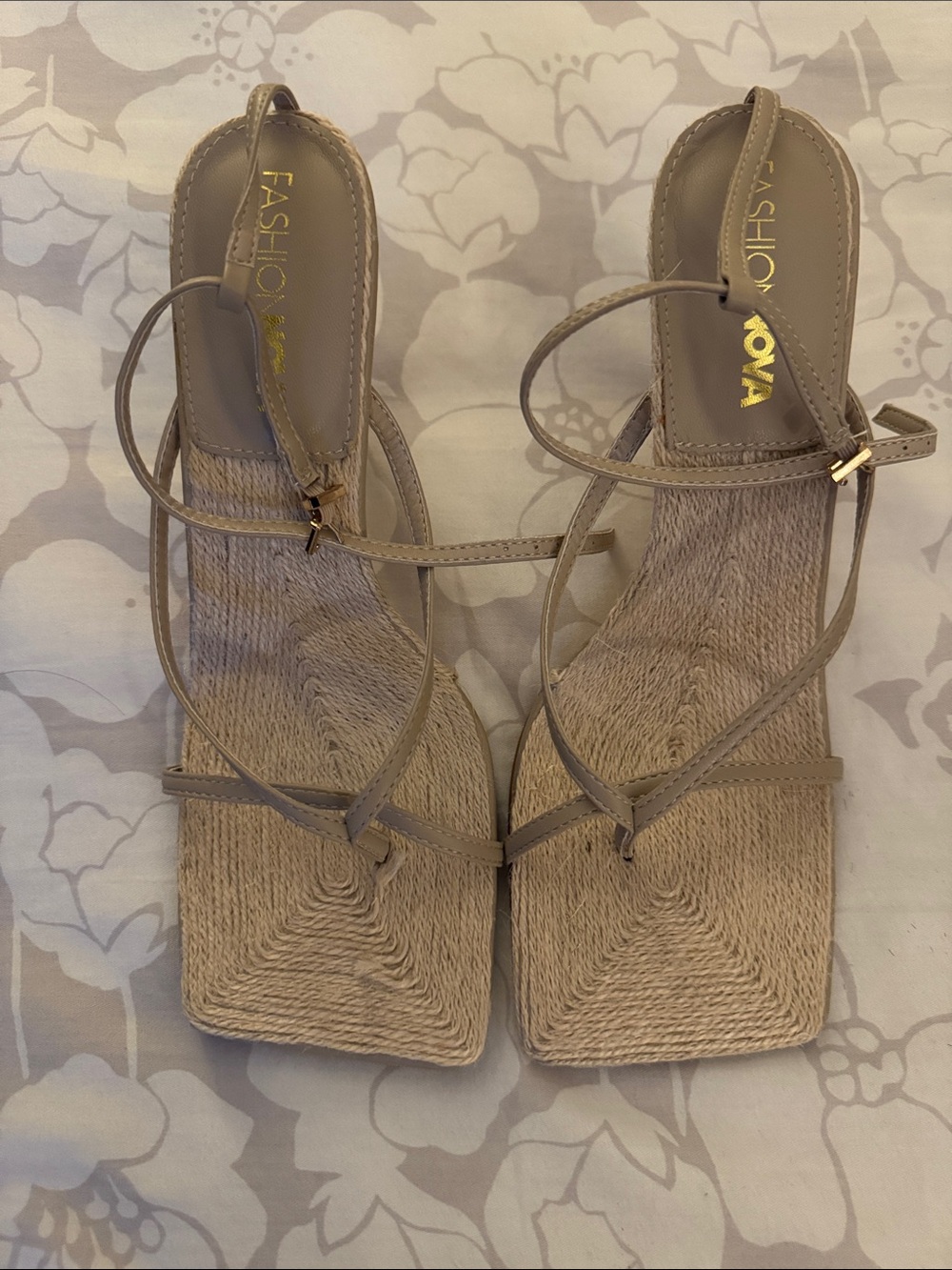 Fashion Nova Taupe Woven Square-Toe Strappy Sandals